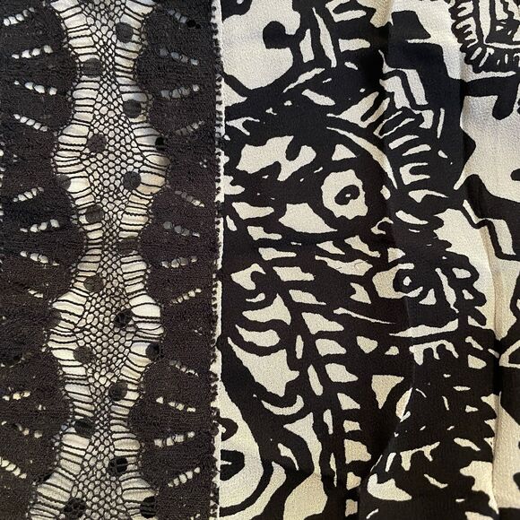 Nanette Lepore Silk Dress Shift 3/4 Sleeve Lace Black Ivory Floral Keyhole 12 L - Picture 7 of 11